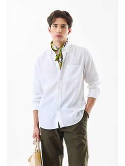 Snitch - White Solid Full Sleeves Regular Casual Shirt for Men