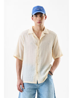 Snitch - Beige Self Design Half Sleeves Oversized Casual Shirt for Men