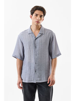 Snitch - Light Grey Self Design Half Sleeves Oversized Casual Shirt for Men