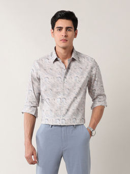 Arrow Newyork - Men's Printed Manhattan Slim Fit Shirt-Beige