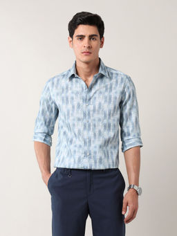 Arrow Newyork - Men's Printed Manhattan Slim Fit Shirt-Blue