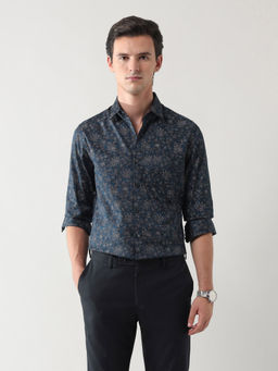 Arrow - Men's Manhattan Slim Fit Floral Printed Shirt-Blue