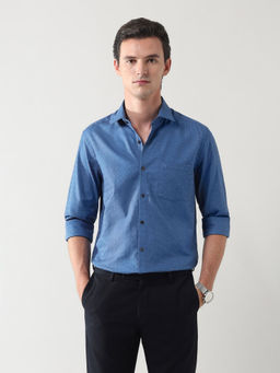 Arrow - Men's Manhattan Slim Fit Dobby Shirt-Blue