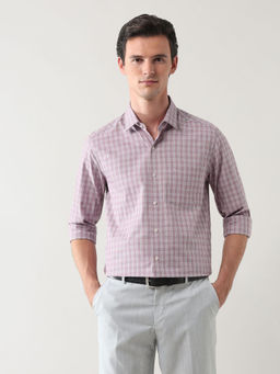 Arrow - Men's Manhattan Slim Fit Grid Tattersall Checked Shirt-Pink