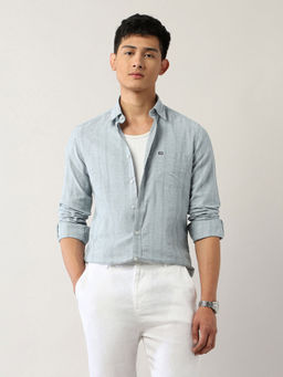 Arrow Sports - Men's Vertical Striped Dobby Button Down Shirt-Blue