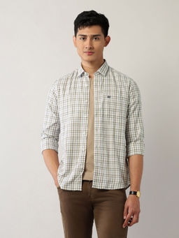 Arrow Sports - Men's Pure Cotton Slim Fit Herringbone Shirt-Brown