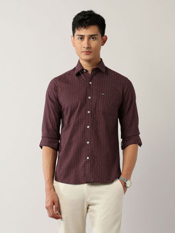 Arrow Sports - Men's Printed Slim Fit Shirt-Maroon
