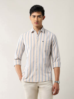 Arrow Sports - Men's Slim Fit Vertical Striped Shirt-Beige