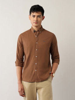 Arrow Sports - Men's Slim Fit Oxford Button Down Shirt-Brown