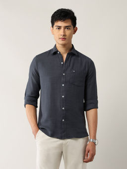 Arrow Sports - Men's Slim Fit Pure Cotton Dobby Shirt-Grey