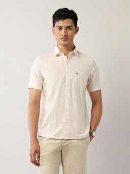 Arrow Sports - Men's Pure Cotton Regular Fit Dobby Shirt-Beige
