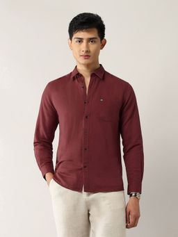 Arrow Sports - Men's Slim Fit Pure Linen Shirt-Maroon