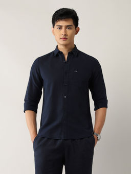Arrow Sports - Men's Slim Fit Pure Linen Shirt-Navy Blue
