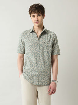 Arrow Sports - Men's Tropical Printed Pure Cotton Shirt-Grey