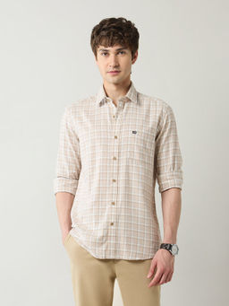 Arrow Sports - Men's Grid Tattersall Checked Slim Fit Shirt-Beige