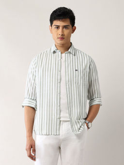 Arrow Sports - Men's Vertical Striped Slim Fit Shirt-Olive