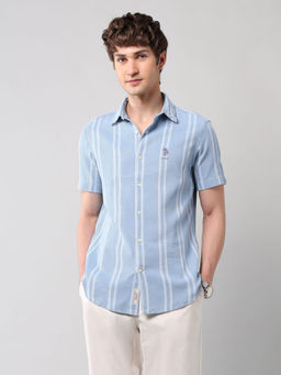 U.S. Polo Assn. Denim Co. - Men's Vertical Striped Pure Cotton Shirt-Blue