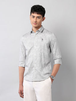 U.S. Polo Assn. Denim Co. - Men's Floral Printed Pure Cotton Shirt-Grey