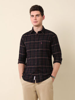 U.S. POLO ASSN. - Men's Plaid Checked Pure Cotton Shirt-Wine