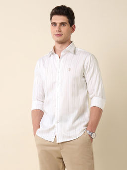 U.S. POLO ASSN. - Men's Vertical Striped Pure Cotton Shirt-Beige