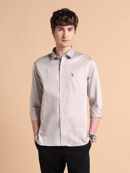 U.S. POLO ASSN. - Men's Pure Cotton Tailored Fit Satin Shirt-Grey
