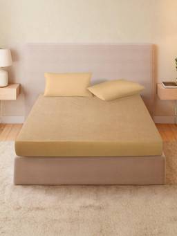 Welspun - Welprotect Polyester Solid Soft, Durable & Allergen Safe Beige Mattress Protector