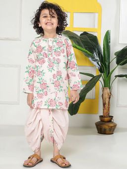 Little Bansi - Pink Floral Regular Kurta with Dhoti