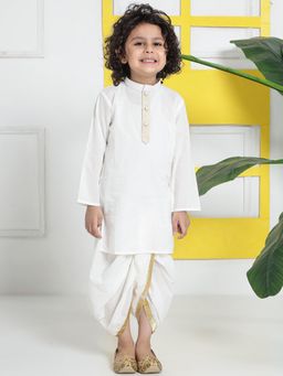 Little Bansi - Cream Solid Regular Kurta with Dhoti