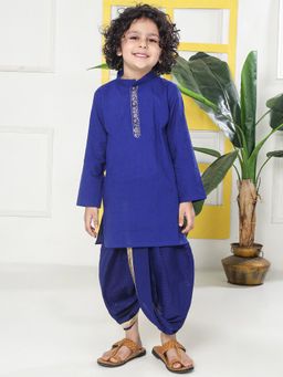 Little Bansi - Blue Solid Regular Kurta with Dhoti