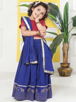 Little Bansi - Blue Woven Regular Blouse with Lehenga and Dupatta