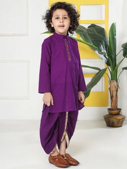 Little Bansi - Purple Solid Regular Kurta with Dhoti