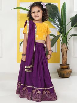 Little Bansi - Purple Woven Regular Blouse with Lehenga and Dupatta