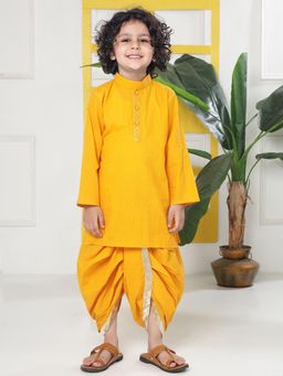Little Bansi - Yellow Solid Regular Kurta with Dhoti