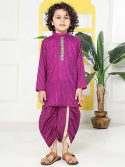 Little Bansi - Purple Stripes Regular Kurta with Dhoti
