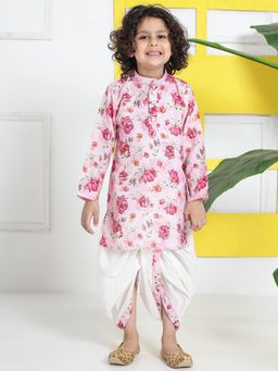 Little Bansi - Pink Floral Regular Kurta with Dhoti
