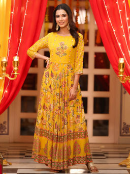 Juniper - Mustard Floral Festive Dress