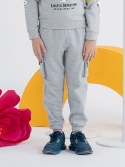 Spunkies - Grey Melange Printed Joggers for Kids