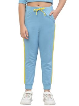 Spunkies - Organic Cotton Side Stripe Girls Joggers - Blue