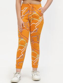 Spunkies - Organic Cotton Zig-Zag Print Girls Joggers - Orange
