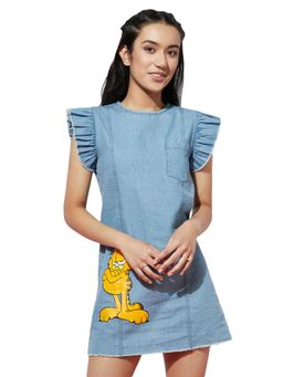 Spunkies - Ice Blue Denim Fringed Sleeve with Garfield Print