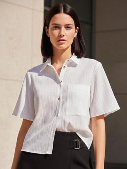 Outzidr - White Textured Boxy Shirt