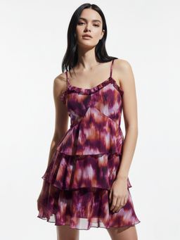 Outzidr - Multi-Colour Mini Tiered Dress