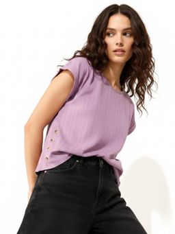Outzidr - Lilac Boxy Top With Side Button Detail