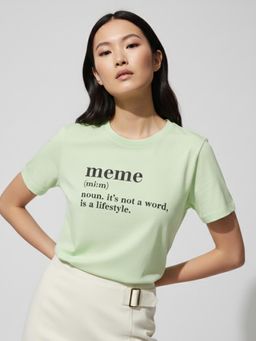 Outzidr - Lime Yellow Regular Fit Typography T-Shirt