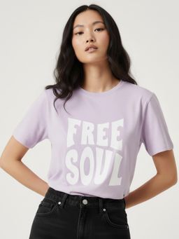 Outzidr - Lavender Regular Fit Typography T-Shirt