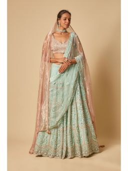 Masumi Mewawalla - Embroidered Lehenga with Stitched Blouse and Two Dupatta (Set of 4)