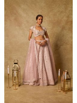 Masumi Mewawalla - Pink Embroidered Lehenga with Stitched Blouse and Dupatta (Set of 3)