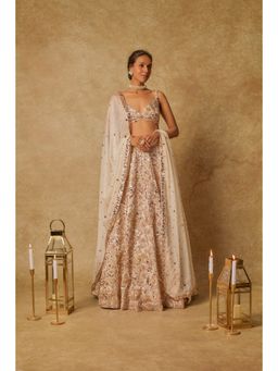Masumi Mewawalla - Beige Embroidered Lehenga with Stitched Blouse and Dupatta (Set of 3)