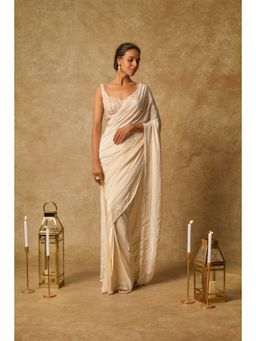 Masumi Mewawalla - Off White Embroidered Pre Draped Saree and Stitched Blouse