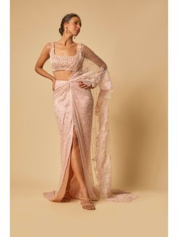 Masumi Mewawalla - Pink Embroidered Pre Draped Saree and Stitched Blouse
